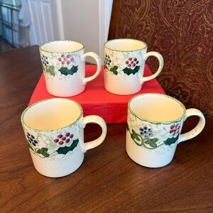 4 Vintage Poole Pottery England Winter Vine 3 5/8”H Coffee Mugs Handpainted